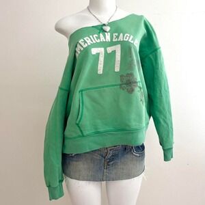 american eagle 77 off shoulder sweatshirt y2k slouchy varsity sweatshirt